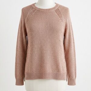 J.Crew Rose Gold Metallic Knit Crewneck Sweater Size XL Blush Shimmer Preppy Lux